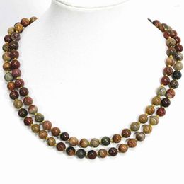 Chains Vintage Multicolor Picasso Natural Stone Round Beads Necklace 8 10 12mm High Grade Chain Jewellery 32inch