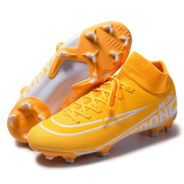Womens Mens High Top Soccer Shoes TF AG FG Football Boots Youth Kids Long Nail Training Shoes Blue Yellow White Black