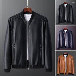 Men's Jackets Fall Men Jacket Baseball Vintage Smooth Faux Leather Winter Windproof Stand Collar Plus Size Long Sleeve