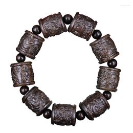 Strand Good Luck Auspicious Veneer Black Wood Carving Bracelet Buddha Beads Rosary Pendant Selling Style Ethnic