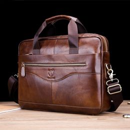 Briefcases Men's Briefcase Genuine Cowhide Leather Business Laptop Messenger Bag 230925