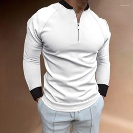 Men's Polos Autumn Mens Polo Shirt Long Sleeve Zipper Round Neck T-shirt Slim Fit Top For Men