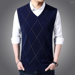 Men's Vests Men Sweater Vest Knitted Tank Top V Neck Sleeveless Pullover Casual Plaid Navy Colour Perfect For Spring