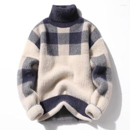 Men's Sweaters Winter Mens Turtleneck Sweater Trend Plush Thicken Bottoming Colour Contrast Casual Fashion Male All-match Warm Pullovers