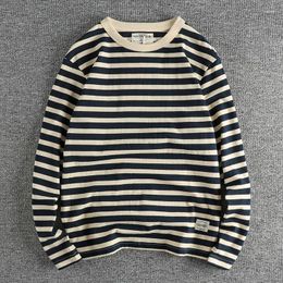 Men's T Shirts Double Yarn Cotton Long Sleeve T-shirt Contrast Striped Sea Soul Underlay Shirt 408