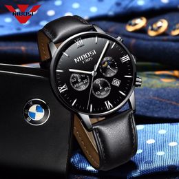NIBOSI Men Watches Luxury Men's Fashion Casual Dress Watch Military Army Quartz Wrist Watches With Genuine Leather Watch Stra203r