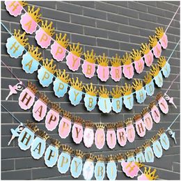 Party Decoration Ballet Dancer Paper Crown Happy Birthday Banner Decorations Kids Garland Boy Girl Child Bunting Adt Favors Supplies E Dhdnm