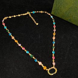 Stylish diamond Multicoloured chain necklace letter pendant necklaces women luxury designer charm bracelet Have Stamp ladies party 234i