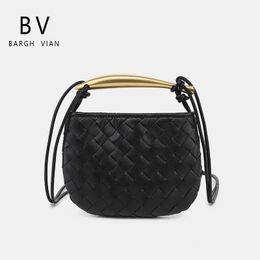 Venetasbottegas Women's Sardine Handbag Woven Cowhide Metal Handle One Shoulder Oblique Cross Small Round Bag Cy