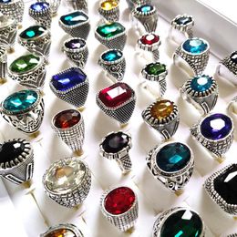 Bulk lots 30pcs Multi-styles Mix Big Zircon Stone Silver Rings for Women Vintage Mens Luxury Antique Crystal Rings Whole Weddi272r