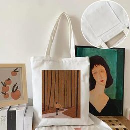 Сумки для покупок, женская холщовая сумка, оранжевая хлопковая ткань с мультяшным принтом, эко-сумка на плечо, многоразовая сумка для покупок для продуктов