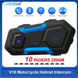 Walkie Talkie V10 Bluetooth Motorcycle Intercom Helmet Headsets Group Intercom BT 5.0 Wireless Communication Interphone Music Share 10 Riders HKD230925