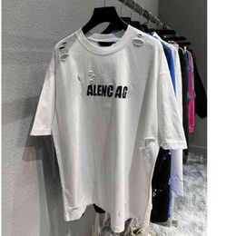 Men Sweaters Fashion Couples Summer T Shirt balencigss High Version Fashion b Family Art Hole Shirts Custom Weaving and Dyeing H-made Trend 0PRS