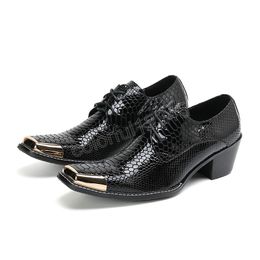 Zapatos Plus Size Hombre Italian Black Metal Square Toe Genuine Leather Man Dress Shoes Business Formal Lace Up Men Oxford Shoes