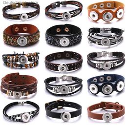 Charm Bracelets New 18MM Snap Button Jewelry Leather Brown Black Snap Bracelet Fashion Handmade Braided Rope Chain Bracelet Fit Men and Women Q230925