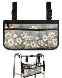 Storage Bags Retro Plant White Flower Abstract Wheelchair Bag With Pockets Armrest Side Electric Scooter Walking Frame Pouch