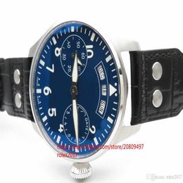 Mens Edition Big Pilot 52850 Blue Dial with Numeral markers & Power Reserve Black Leather Automatic Reserve indicator watches2374
