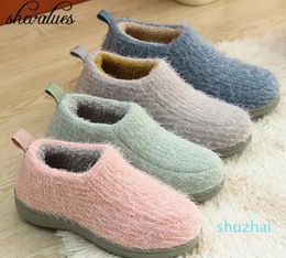 Slippers Shevalues Woolly Plush Cotton Shoes For Woman Autume Winter Solid Colour Warm Furry Antislip Comfort Home Mute