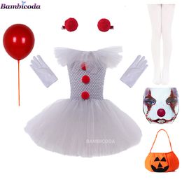 Girl's Dresses Grey Clown Pennywise Tutu Dress for Kids Toddler Christmas Outfit Children Birthday Party Clothes Halloween Costume for Girls 230925