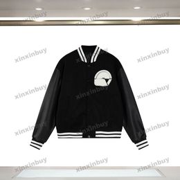 xinxinbuy Men designer Coat Jacket baseball Panelled letter towel embroidery patch long sleeves women Grey Black khaki S-XL