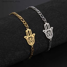 Charm Bracelets Skyrim Amulet Hamsa Hand of Fatima Bracelets on Hand Gold Colour Women's Bracelet Stainless Steel Islamic Lucky Jewellery Gift 2023 Q230925