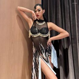 Stage Wear Sexy Latin Dance Dress Women Performance Costume Sleeveless Rumba Samba Salsa Practise Clothes Competition DNV18450