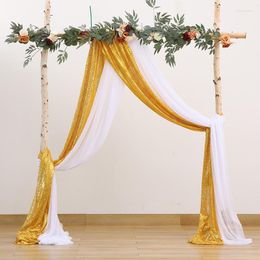 Party Decoration Wedding Arch Drape Background Pearl Chiffon White Gold Sequin Drapping Fabric Curtain Drapery Reception Events Home Decor