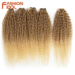 Human Hair Bulks FASHION IDOL Afro Kinky Curly Hair Bundles 5pcs/pack 24 inch Ombre Blonde Nature Black Color Synthetic Hair Weave Bundles Fiber 230925