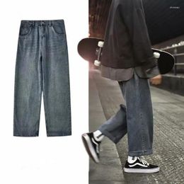 Men's Jeans Japanese Style Harajuku Loose Straight Leg Trousers Retro High Waist BF Unisex K- Women's Chic Skateboard Pants