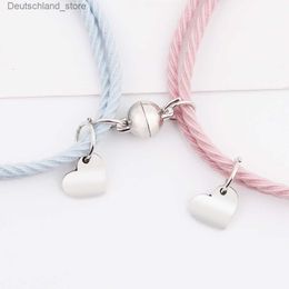 Charm Bracelets 1Pair Braid Rope Magnet Bracelet for Lovers Stainless Steel Pendant Heart Couple Bracelets Girls Friendship Jewelry Q230925