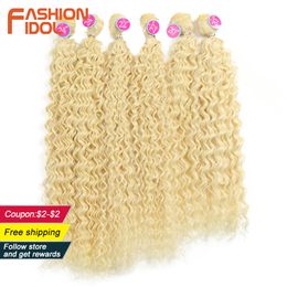 Human Hair Bulks FASHION IDOL Afro Kinky Curly Hair Weave Bundles 613 Blonde Colour Synthetic Hair Extensions Nature Colour 6 PC 20 22 24 inch Hair 230925