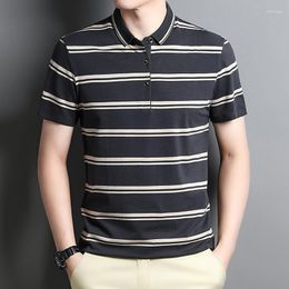 Men's T Shirts Short Sleeved 2023 Summer Polo Shirt Collar Silky Cotton Cool T-shirt Business Casual Stripe Top