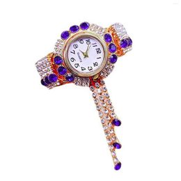Wristwatches Sparkling Rhinestone Round Dial Watch Colourful Tassel Metal Strap For Indoor Activities Or Daily Use