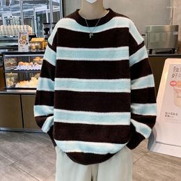 Men's Sweaters Autumn Soft O-neck Sweater Japanese Style Colour Block Striped Causal Loose Couple Pullovers Jacket Male Clothes