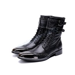 British Style Autumn and Winter Business Shoes Leisure Lace Up Pointed Toe Oxfords Boots Original Men Leather Brogue Shoes