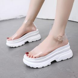 Dress Shoes Open Toe Platform High Wedges Heeled Summer Women Sandals Transparent Buckle Punk White Black Leisure Casual Gladiator