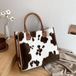 Evening Bags Cow Print Leopard Plush Tote Bag Trendy Fashion Commuting Large Capacity