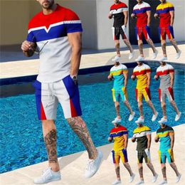 Men's Tracksuits 2023 Summer Quick Drying 3D Contrast Pattern Printing O-Neck Casual Set Fashion T-shirt Beach Shorts Two Piece