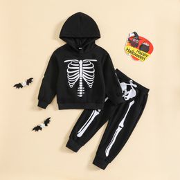 Clothing Sets Kids Halloween Outfits Boys Girls Outfit Bone Prints Long Sleeves Tops Hooded Sweatershirt Pants 2pcs Set 230925