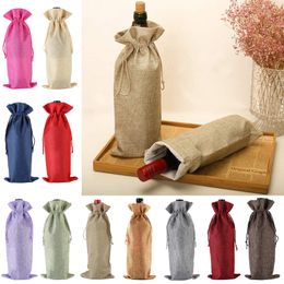 Other Event Party Supplies Linen Wine Bags Bottle Covers with Drawstring Bag Holder Packaging Wedding Decor Gift 230923