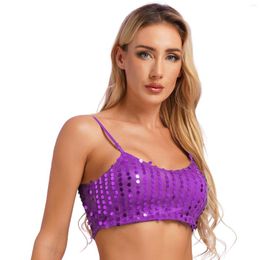 Women's Tanks Womens Clubwear Shiny Sequins Sleeveless Crop Top Camisole Shoulder Straps Vest For Dance Party Club Stage Performance