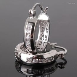 Hoop Earrings Huitan Dainty Circle With Round Cubic Zirconia Silver Color Trendy For Women Daily Wear Versatile Jewelry