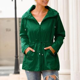 Women's Jackets Zip Up Drawstring Coat With Pockets For Womens Solid Long Sleeve Rain Jacket Hood Windbreaker 2023