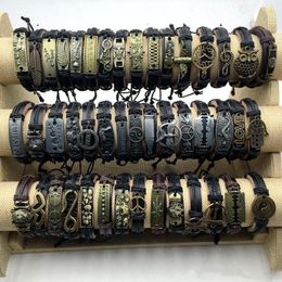 Bangle 10203050pcs Vintage Cuff Bracelets for Men Women Leather Bangle Metal Handmade Retro Weave Mixed Charm Jewellery Gift Wholesale 230923