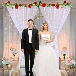 Party Decoration 2Pcs High Quality Transparent White Curtains Backdrops Panels With Lighting Veil Drape Wedding Event Background