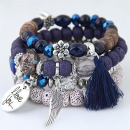 4pcs set Bracelet Fashion Multilayer Crystal Beads Leave Tassel Bracelets & Bangles Pulseras Mujer Jewellery for Women Gift207S