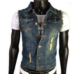 Men's Vests Jeans Denim Vest Fleece Mens Gilet Tactical Biker Homme Sleeveless Jacket Male Tank