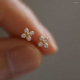 Stud Earrings CANNER Light Pink Zircon Cherry Blossom Single S925 Silver Gold-Plated Elegant Temperament Women Jewelry