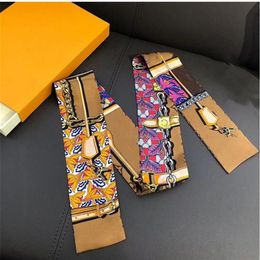 Silk Scarf For Women Letter chain Printed Handle Bag Ribbons Brand Fashion Head Scarf Small Long Skinny Scarves 8x120cm3467