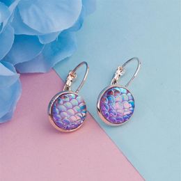 Clip-on & Screw Back DoreenBeads Drusy Jewellery Resin Mermaid Fish Dragon Scale Ear Clips Earrings Rose Gold AB Rainbow Multicolor237J